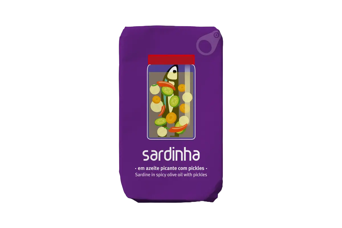 Sardinha Portuguese Sardines in Spicy Olive Oil with Pickles 120g
