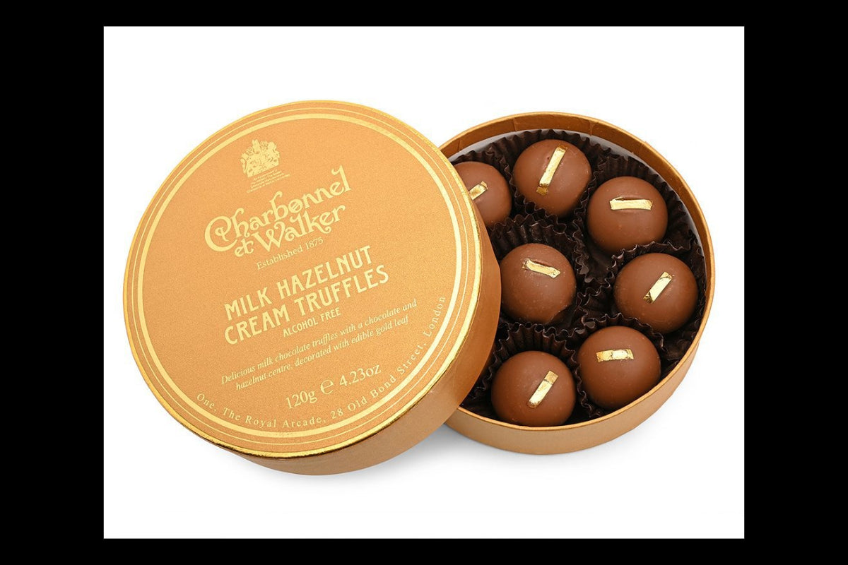 Charbonnel et Walker Milk Hazelnut Cream Truffles with edible Gold Leaf 120g
